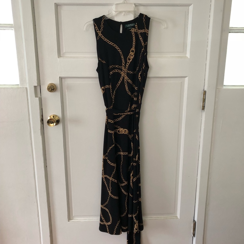Lauren Ralph Lauren Black and Chain Tie Maxi Dress